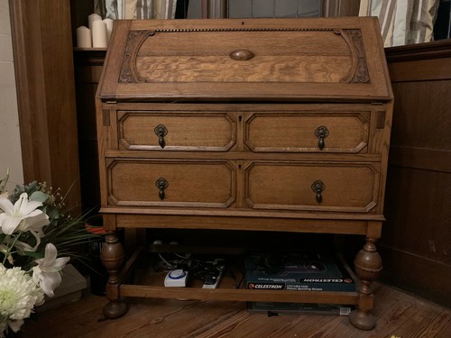 Carved oak bureau writing - bureau, desk