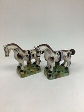 Pair Of Antique Porcelain Hand Painted Horses [A2-2-7]