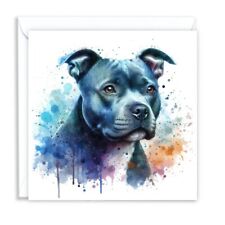 STAFFY STAFFORDSHIRE BULL TERRIER  DOG WATERCOLOUR SPLASH EFFECT GREETING CARD