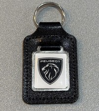 GENUINE PEUGEOT MAIN DEALER CAR KEY FOB KEY RING LEATHER METAL & ENAMEL SNOWS