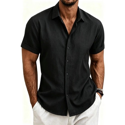 Mens short sleeve cotton linen - sleeve,