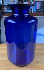Large Modern Cobalt Blue  Glass Vase   Flared Rim - 29cm Tall 15cm Diameter