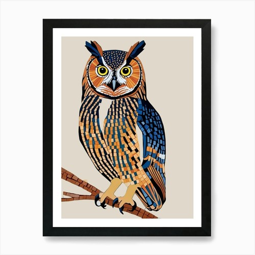 Mosaic owl art print - 2, framed