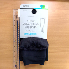 Womens Ladies Primark Velvet Plush Winter Leggings BLACK Faux  Lined Size S/M