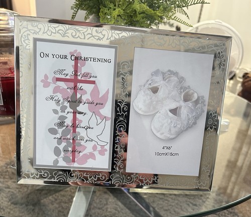 Silver christening photo frame - christening,