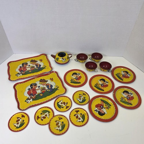Vintage tin toy tea - vintage, set