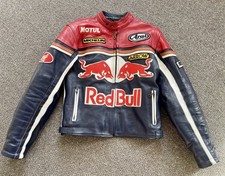 MDK Motorcycle Leather Jacket Mens Blue Red Bull Racing Vintage - Size M