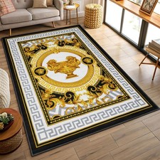 Classic Versace Area Rug, Living Room Black and Gold Carpet, Luxury Famous Brand