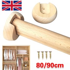 80-90 cm Wardrobe Pole Hanging Rail Solid Wood Clothes Pole Tube with 2 flanges