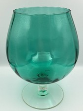 Mid Century Empoli Large Oversized Glass Vase Bowl Turquoise Blue Green Vintage