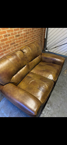 Brown leather seater - leather, 2