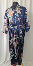 LIBERTY Satin ROBE Dressing Gown UK12 Blue floral Print Belt 3/4 sleeves E4268
