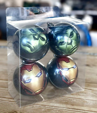 Marvel Avengers Xmas Baubles x 4 - Iron Man & Hulk. Boxed Tree Decorations