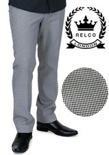 Relco Men's Dogtooth Sta Press Grey Black Golf Mod's Stay Pressed Check Trousers