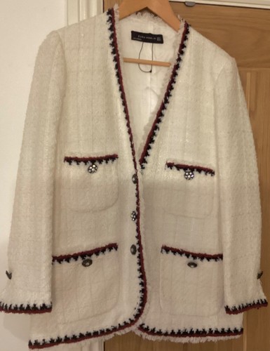 Zara white tweed fringed
