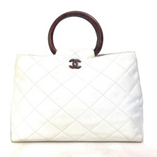 CHANEL Matelasse Quilted CC Coco Mark Wood Handle Tote Bag Handbag in Caviar Ski