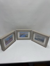 Set of 3 Framed Abstract/Landscape Art Prints in Grey Wood Frames."