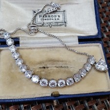 Diamonique 925 Sterling Silver Bracelet, Sparkly Simulated Diamonds, Heart Charm