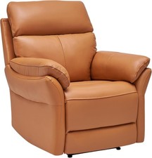 Genuine Leather Recliner Chair Orange Yellow, Ergonomic Living Room Sofa