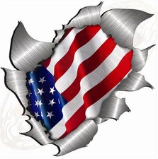 Single Metal Rip Torn USA Flag