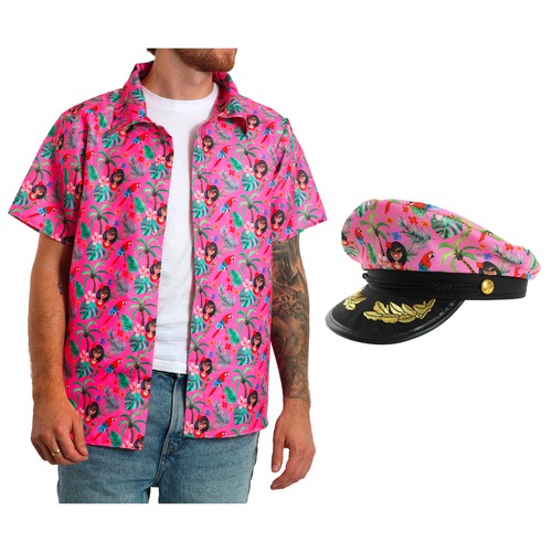 Pink hawaiian shirt and - hawaiian, hat