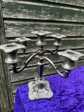 Vintage Silver Plated 5 Arm Candelabra Ornate Grapes Scroll Pattern Heavy