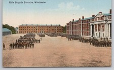 Winchester Rifle Brigade Barracks Postcard Soldiers on Parade Valentine's Hants