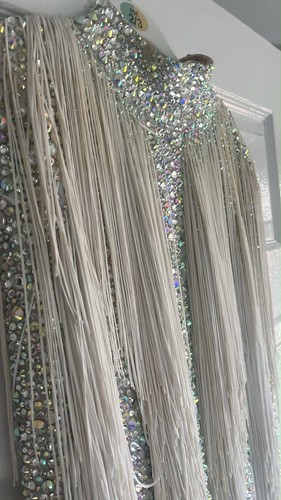 White rhinestone fringe long - white,