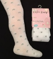 BABY GIRLS TIGHTS WHITE SILVER LITTLE BOWS CHRISTENING PARTY WEDDING 0-24 MONTHS