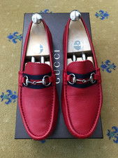 Gucci Loafers Shoes Drivers Leather Horsebit Web Red Blue Mens UK 8 US 9 EU 42
