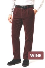 Men’s Corduroy Trousers WINE  Pleat Stretch Smart Casual  Waist 34-44 Leg 27-33