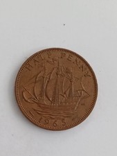 1965 Queen Elizabeth II Half Penny coin. 