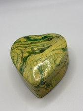 Vintage Paper Mache Heart Box Black Gold Trinket Gift Box Green Marbled 