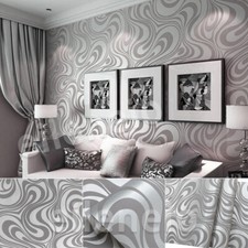 Silver Grey Wallpaper 3D Abstract Curve Embossed Home Wall Paper for Living Room