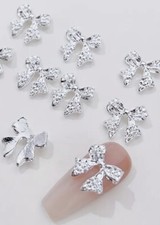 3D Nail Art Bows, Silver 3D Nail Bow Decoration Nail Jewellery, 5pcs UK