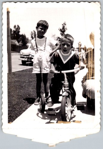Vtg snapshot two boys on - b&w,