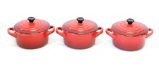 Set Of 3 LE CREUSET Red Stoneware Lidded Mini Round CASSEROLE DISHES 10cm - F14