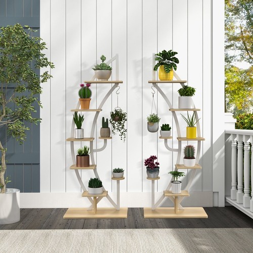 Wooden tier plant stand rack - wooden, 8-tier