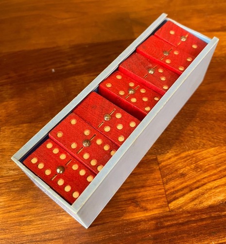 Vintage red wooden dominoes - vintage,