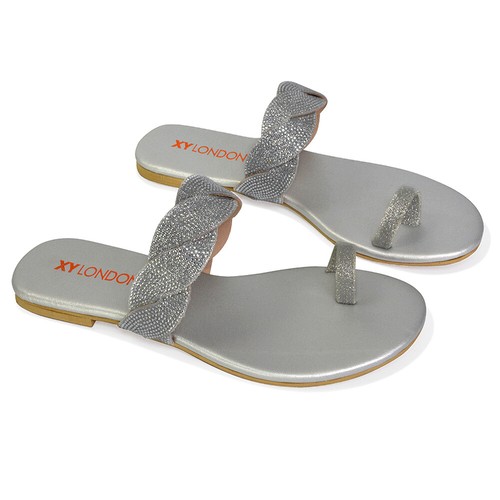 Womens flat diamante toe - womens, post