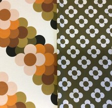 Orla Kiely Retro Stripe or Spot Petal Flower Olive Lightweight Cotton Fabric New
