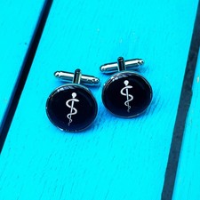 Rod of Asclepius Cufflinks | Medical Symbol Doctor Nurse Healthcare Gift for Men