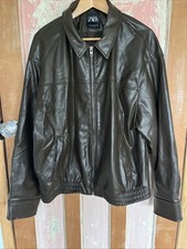 Zara Leather Effect Bomber Jacket In Chocolate Brown Size XL