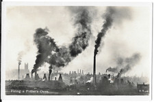 Postcard: Firing a Potters Oven - Smoking Bottle Kilns / Ovens over Longton