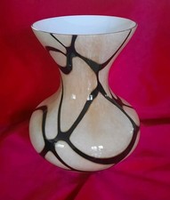 Large Hand Blown Art Glass Gorgeous Vase; Striking Black on Cream Design.