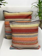 Large Cushion Cover Orange Green Multi Striped Wool Kilim Cushions 60 x 60 cm