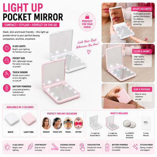 Led light pocket mirror - led,