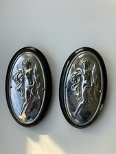 Two off Art Nouveau (Style) Oval Chrome Finish Metal Wall Plaques.  Mounted...