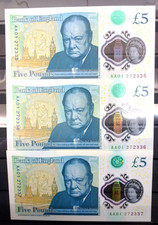 3 Consecutive AA01 £5 Notes Genuine GBP Five Pound notes. RARE in this condition