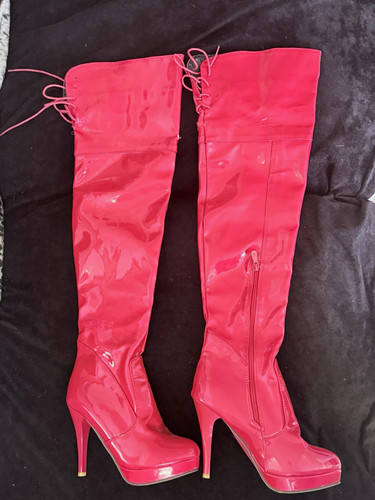 Red patent leather thigh - leather, thigh-high